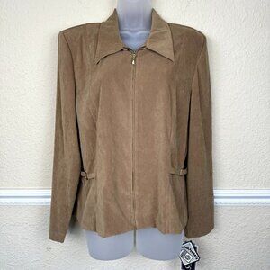 Vintage MHM Melissa Harper Women Jacket 16 Dead Stock Faux Suade Fitted Tan 90s